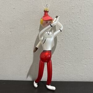 Italian Blown Glass De Carlini Christmas Ornament - Golfer Golf White Red